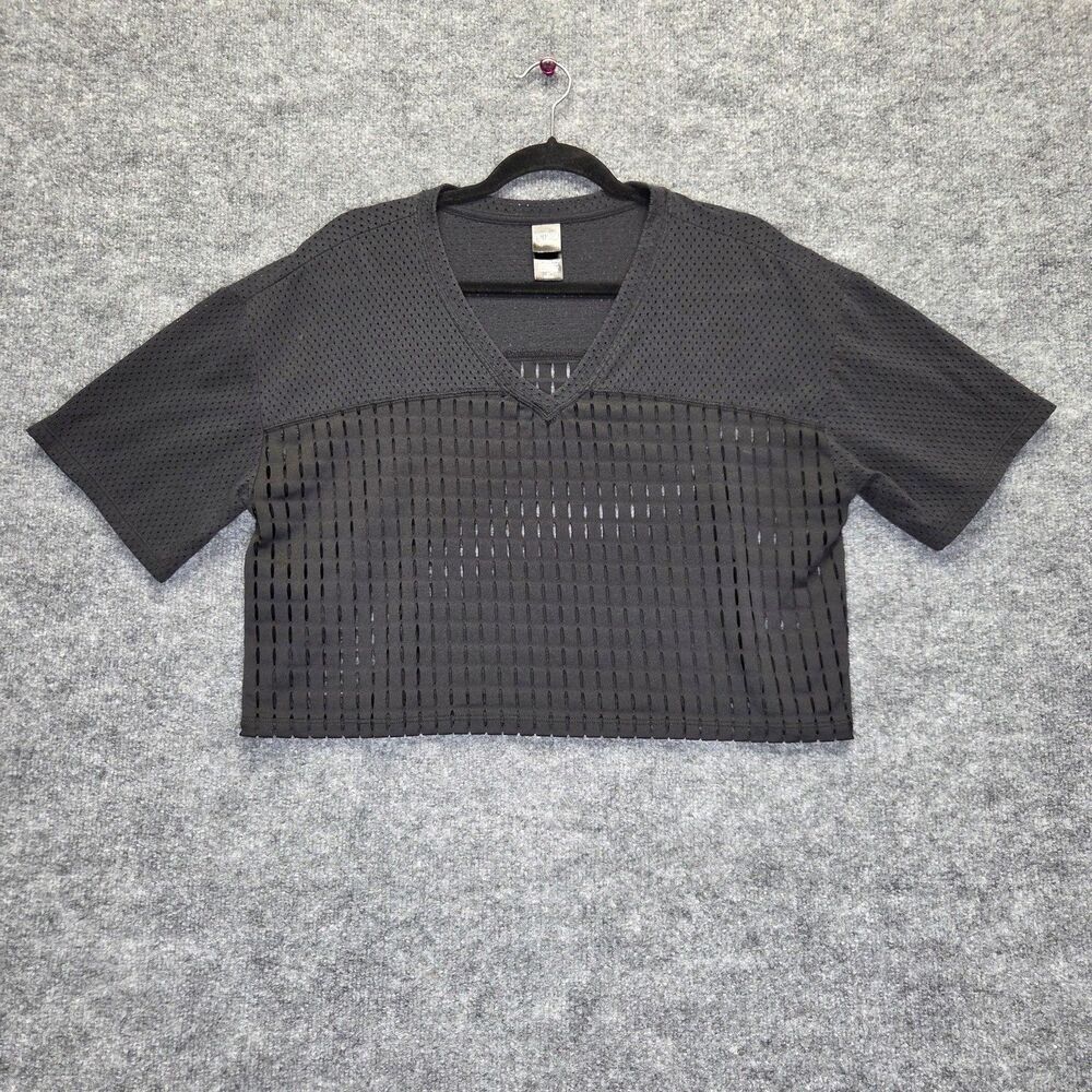 Victoria Sport Shirt Womens Medium Black Mesh Sheer Cropped V Neck Athletic - Picture 2 of 11